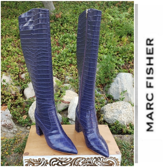 Marc Fisher Shoes - Fierce Marc Fisher Dark Purple Croc Embossed Leather Boots